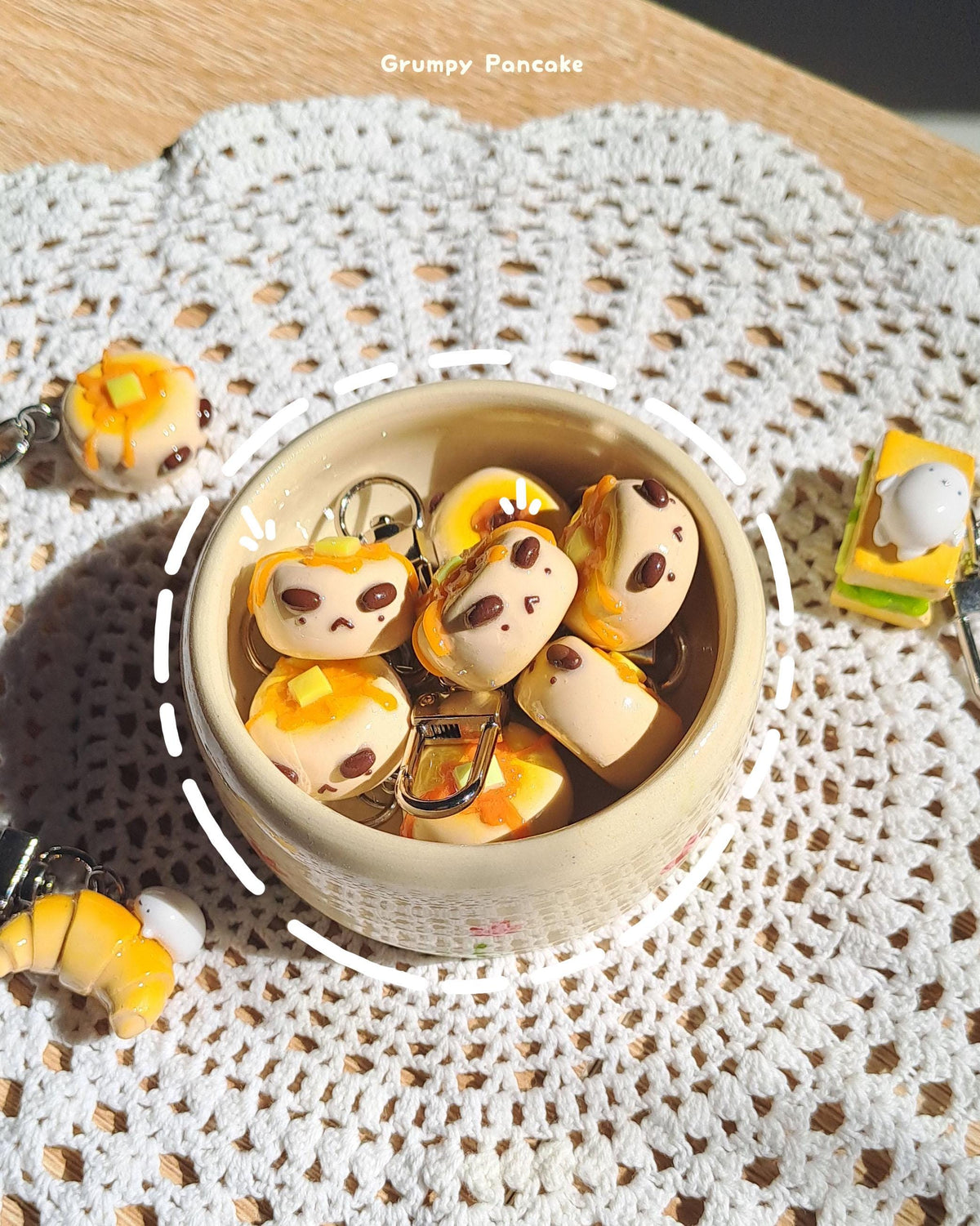 Souffle Pancake Keychain, Grumpy Kawaii Charm