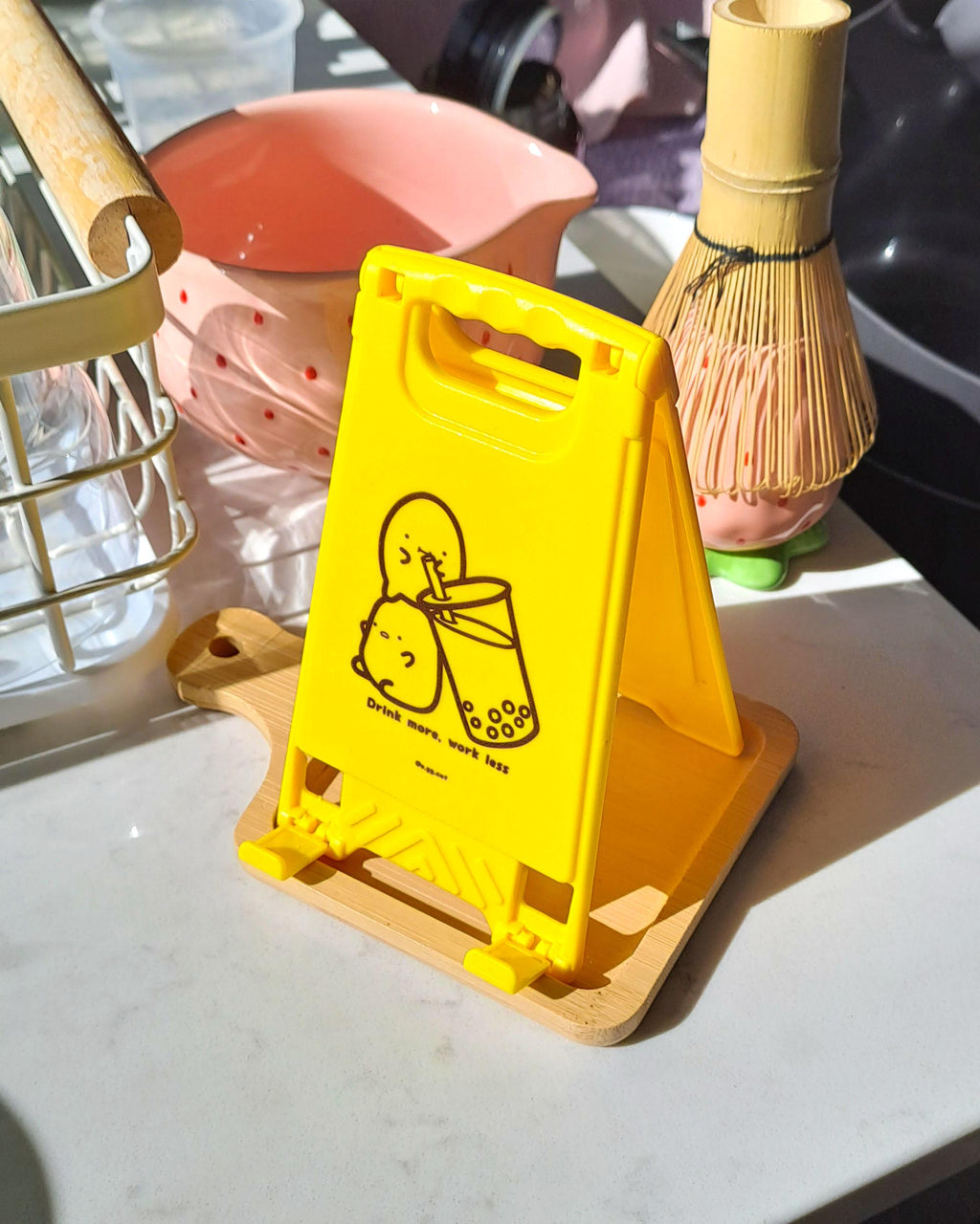 Phone Stand + Mirror, Bubble Tea Themed Motivator Wet Floor Stand