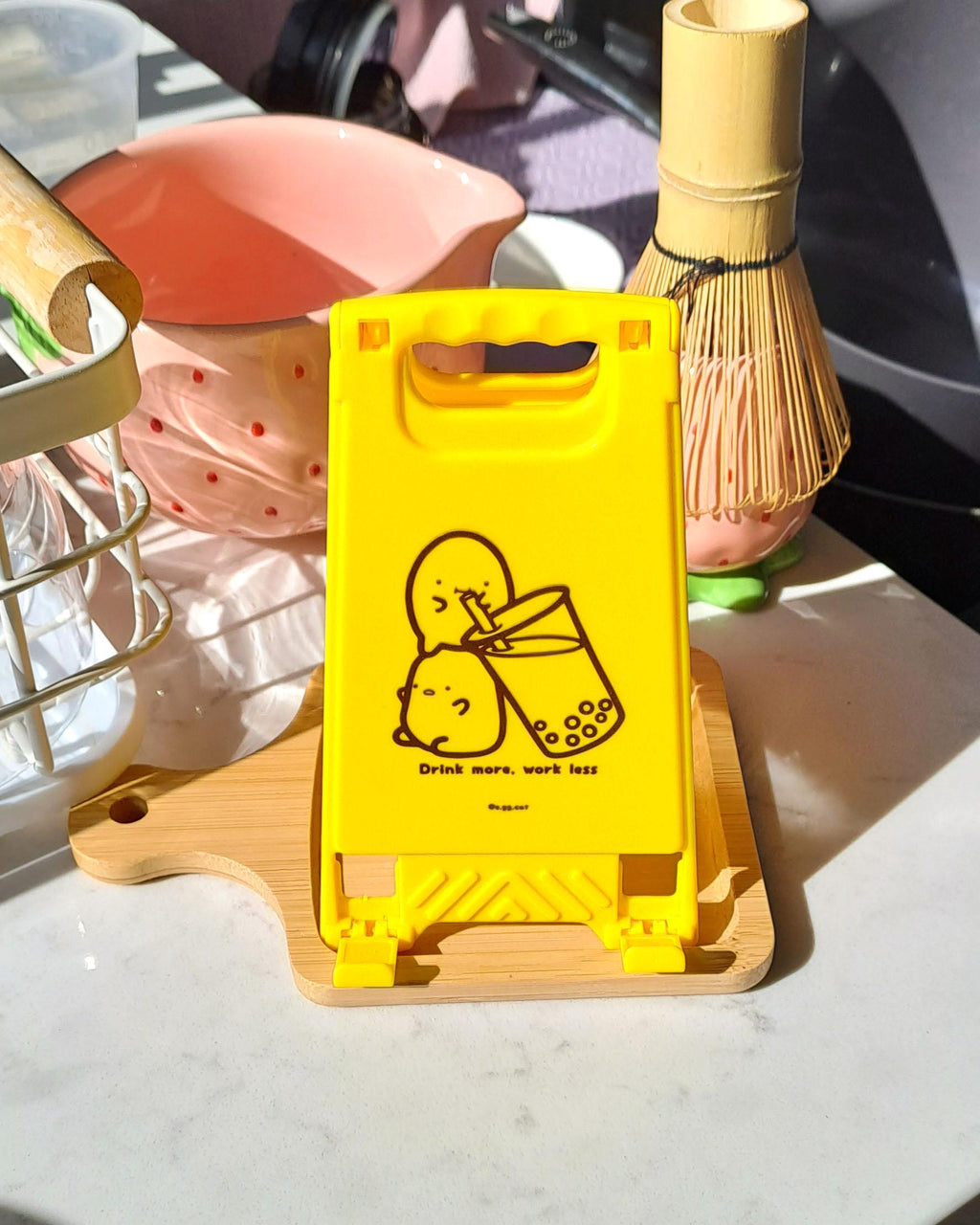 Phone Stand + Mirror, Bubble Tea Themed Motivator Wet Floor Stand