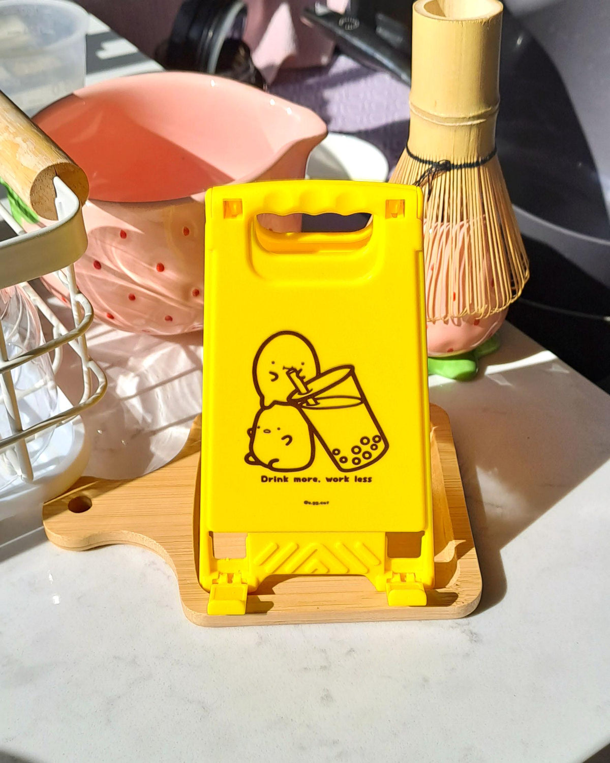 Phone Stand + Mirror, Bubble Tea Themed Motivator Wet Floor Stand